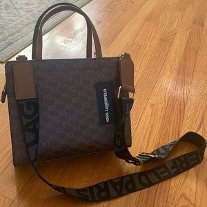 NWT! KARL LAGERFELD PARIS Maybelle Brown /Khaki Crossbody Bag Satchel Logo